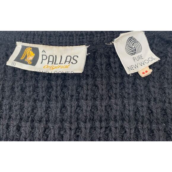 Pallas Original Pure Wool Hand Loomed Ireland Black Sweater Coat Medium - Picture 7 of 13